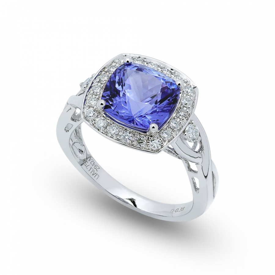 TANZANITE RING - CUSHION SHAPE WITH FANCY BAND