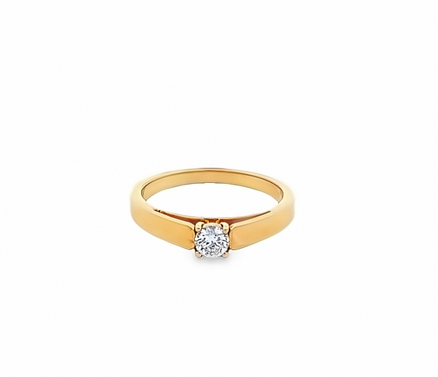  RING WITH YELLOW GOLD - 0.23 CARAT ROUND DIAMOND, CLARITY VS-SI, COLOR G-H