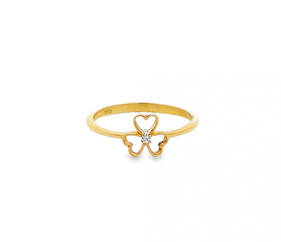  RING WITH A ROSE INCLUDED THREE LEAVES DESIGN AND YELLOW GOLD - 0.02 CARAT ROUND DIAMOND, CLARITY VS-SI, COLOR G-H