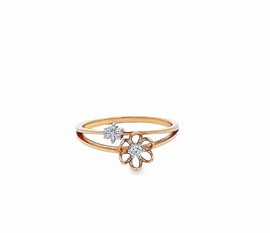  RING WITH FLOWER DESIGN AND ROSE GOLD - 0.07 CARAT ROUND DIAMOND, CLARITY VS-SI, COLOR G-H