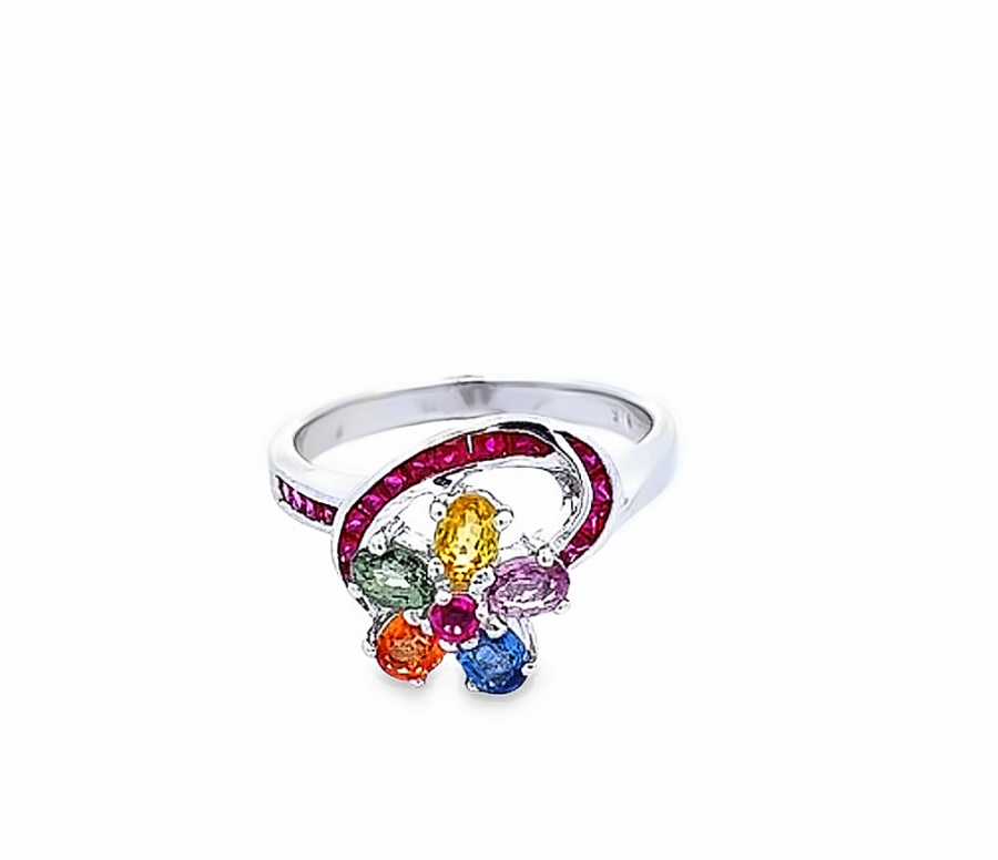  GORGEOUS RING WITH WHITE GOLD AND MULTI-SAPPHIRE GEMSTONE 1.63 CARAT