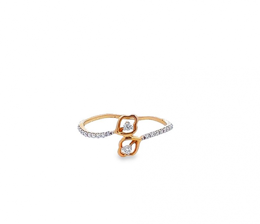  CHARMING RING WITH TWO FLOWER DESIGN IN ROSE GOLD AND DIAMOND ACCENTS