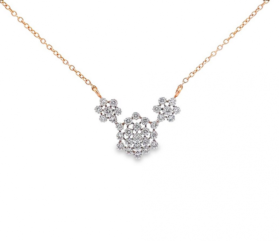  SPARKLING ROSE GOLD NECKLACE WITH SNOWFLAKE DESIGN AND DIAMOND ACCENT, 0.48 CARAT