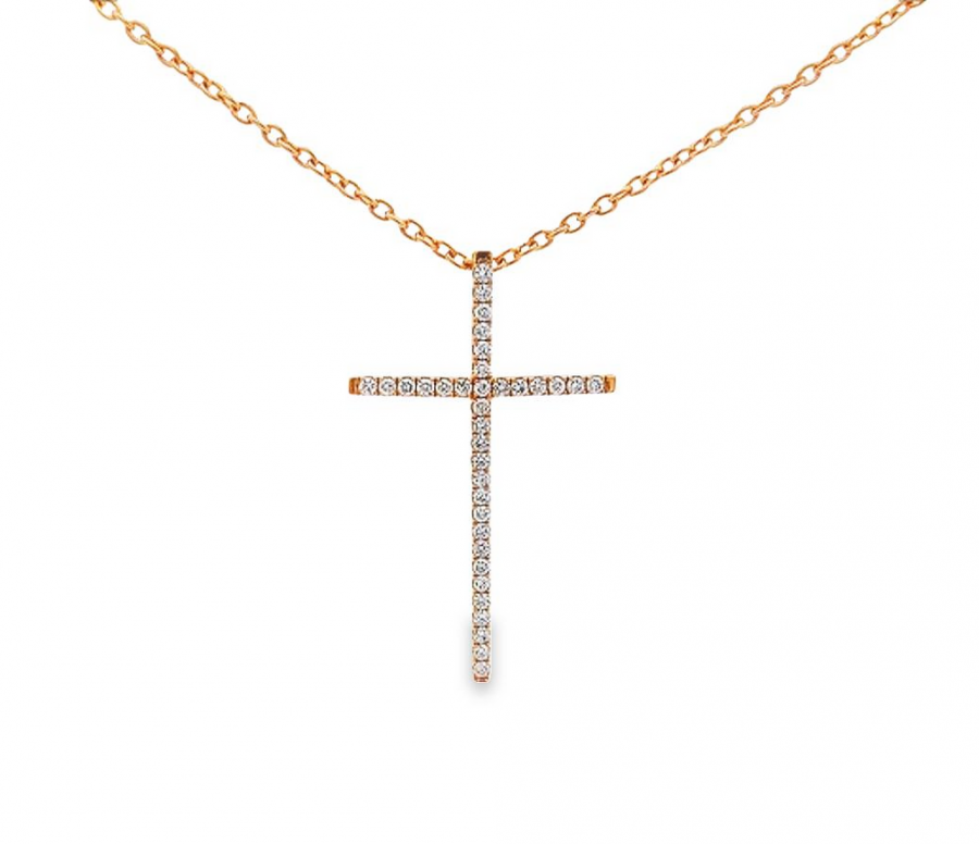 BEAUTIFUL AND ELEGANT ROSE GOLD NECKLACE WITH DIAMOND ACCENT AND CROSS DESIGN, 0.56 CARAT