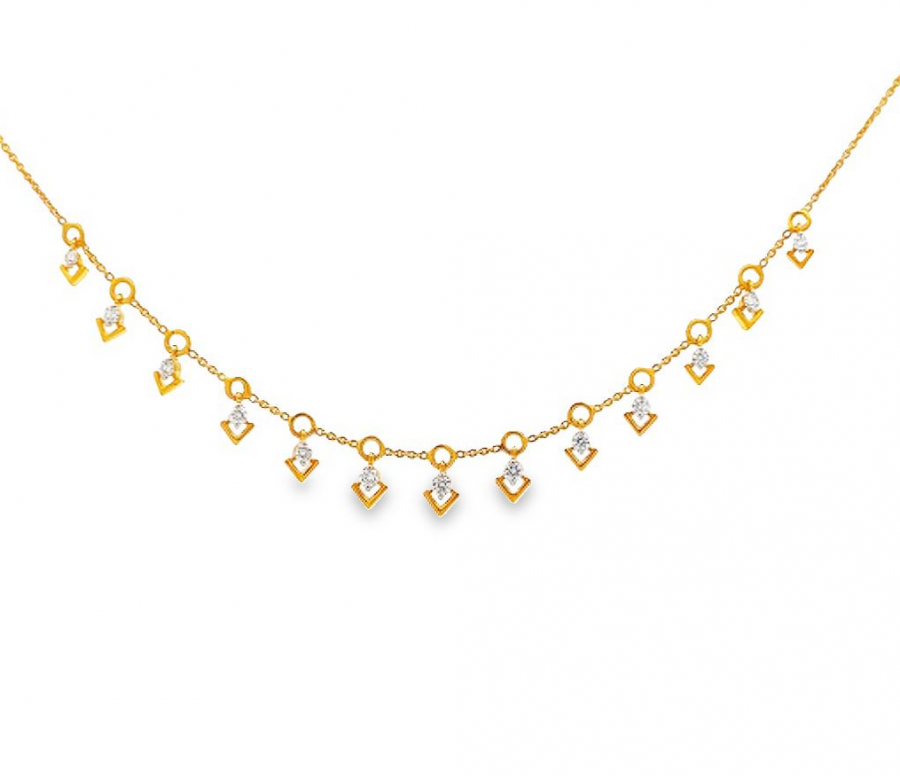  STYLISH YELLOW GOLD NECKLACE WITH ROUND DIAMOND ACCENT, 0.53 CARAT