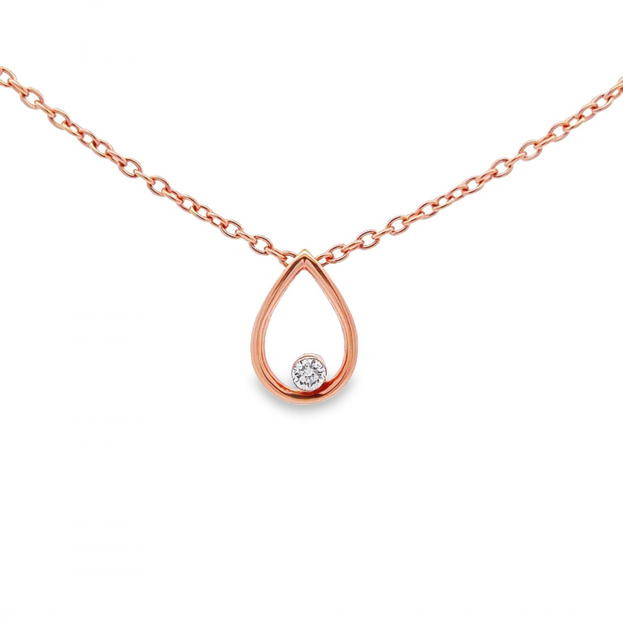BEAUTIFUL AND DELICATE ROSE GOLD NECKLACE WITH ROUND DIAMOND ACCENT, 0.14 CARAT