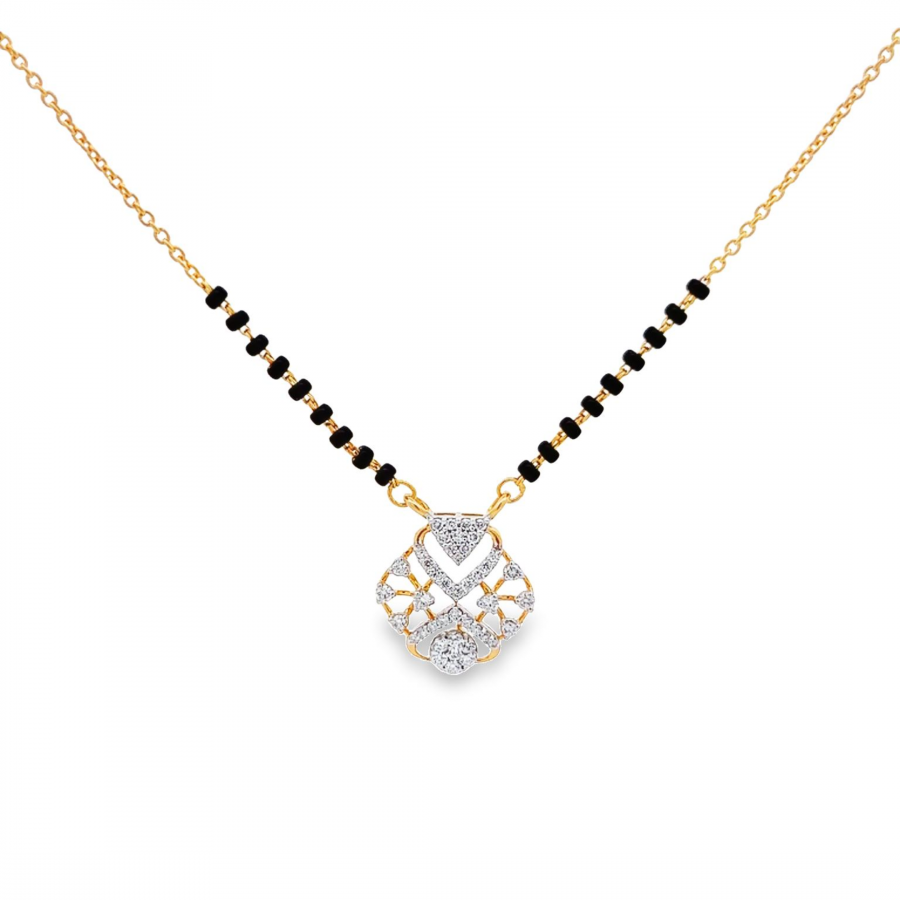  STYLISH YELLOW GOLD NECKLACE WITH BLACK BALL AND ROUND DIAMOND ACCENT, 0.35 CARAT