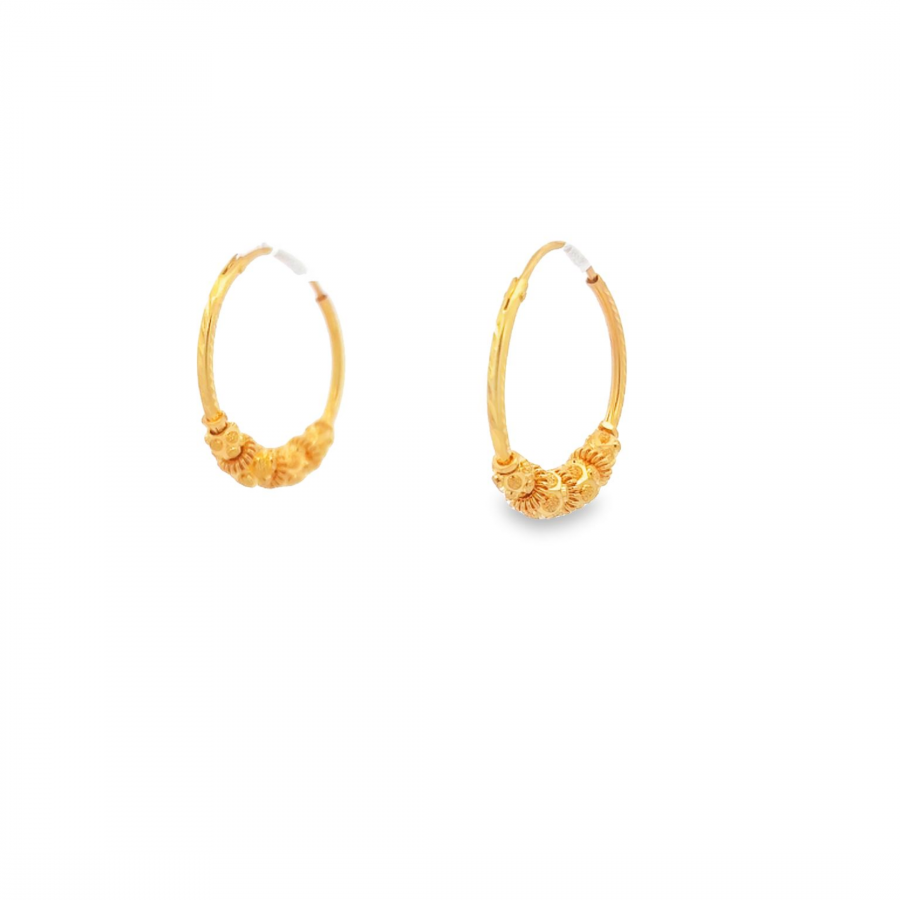 SHOP NOW: ELEGANT 22K YELLOW GOLD CIRCLE EARRINGS WITH BALL ACCENTS