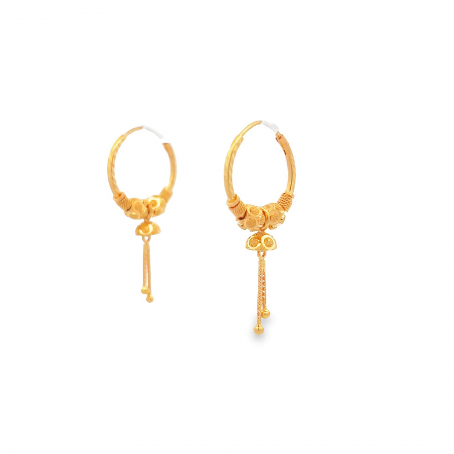 DISCOVER OUR STUNNING 22K YELLOW GOLD CIRCLE EARRINGS WITH BALL ACCENTS"