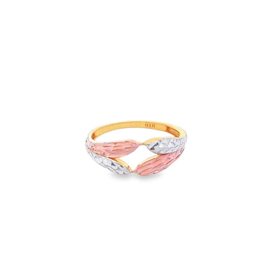 SHOP OUR THREE TONE GOLD RING IN 22K WHITE, ROSE, AND YELLOW GOLD FOR A UNIQUE AND CHIC LOOK"