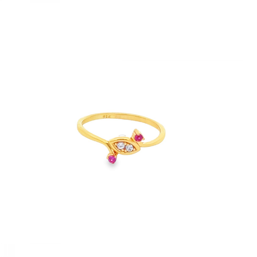 UNIQUE 22K YELLOW GOLD RING WITH EYE-CATCHING EYE DESIGN AND PINK STONE