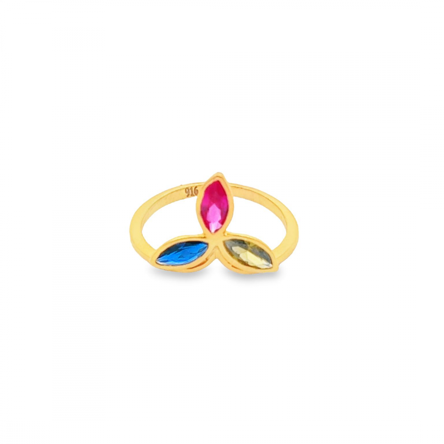 GET NOTICED WITH OUR YELLOW GOLD 22K RING FEATURING MULTY COLOR STONE MARQUISE DESIGN AND BIG FLOWER INTERFACE"