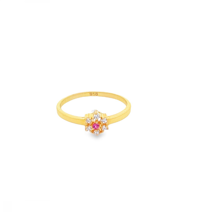 BEAUTIFUL YELLOW GOLD 22K RING WITH DESIGN AND CAPTIVATING PINK STONE - ORDER TODAY"
