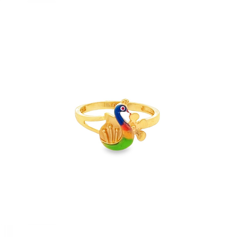 BE UNIQUE WITH OUR YELLOW GOLD 22K RING FEATURING MULTY COLOR SWAN DESIGN - LIMITED STOCK"