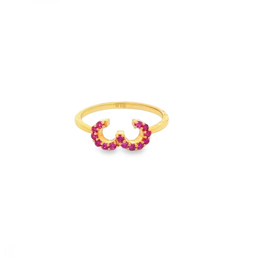 GORGEOUS YELLOW GOLD 22K RING WITH W DESIGN AND CAPTIVATING PINK STONE