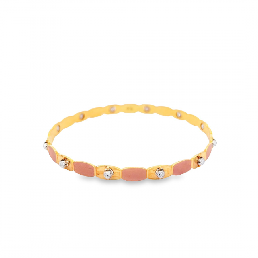UNIQUE TWO-TONE 22K YELLOW AND ROSE GOLD BANGLE WITH WHITE GOLD BALLS - ORDER NOW!