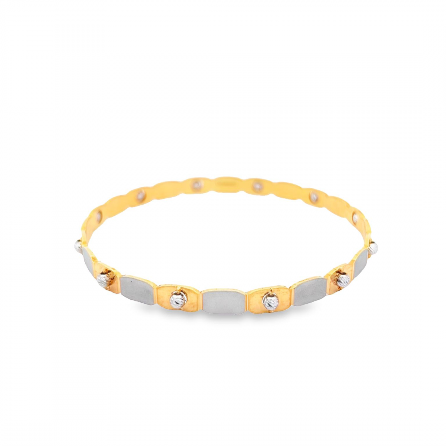 STUNNING TWO-TONE 22K YELLOW AND WHITE GOLD BANGLE WITH WHITE GOLD BALLS - SHOP NOW!